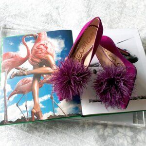NWT Sam Edelman feather pom pom suede pointed toe pump heels